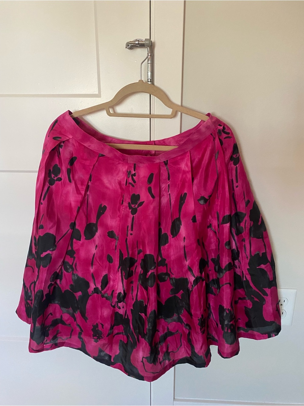 Pink Floral silk A-Line Skirt/LN